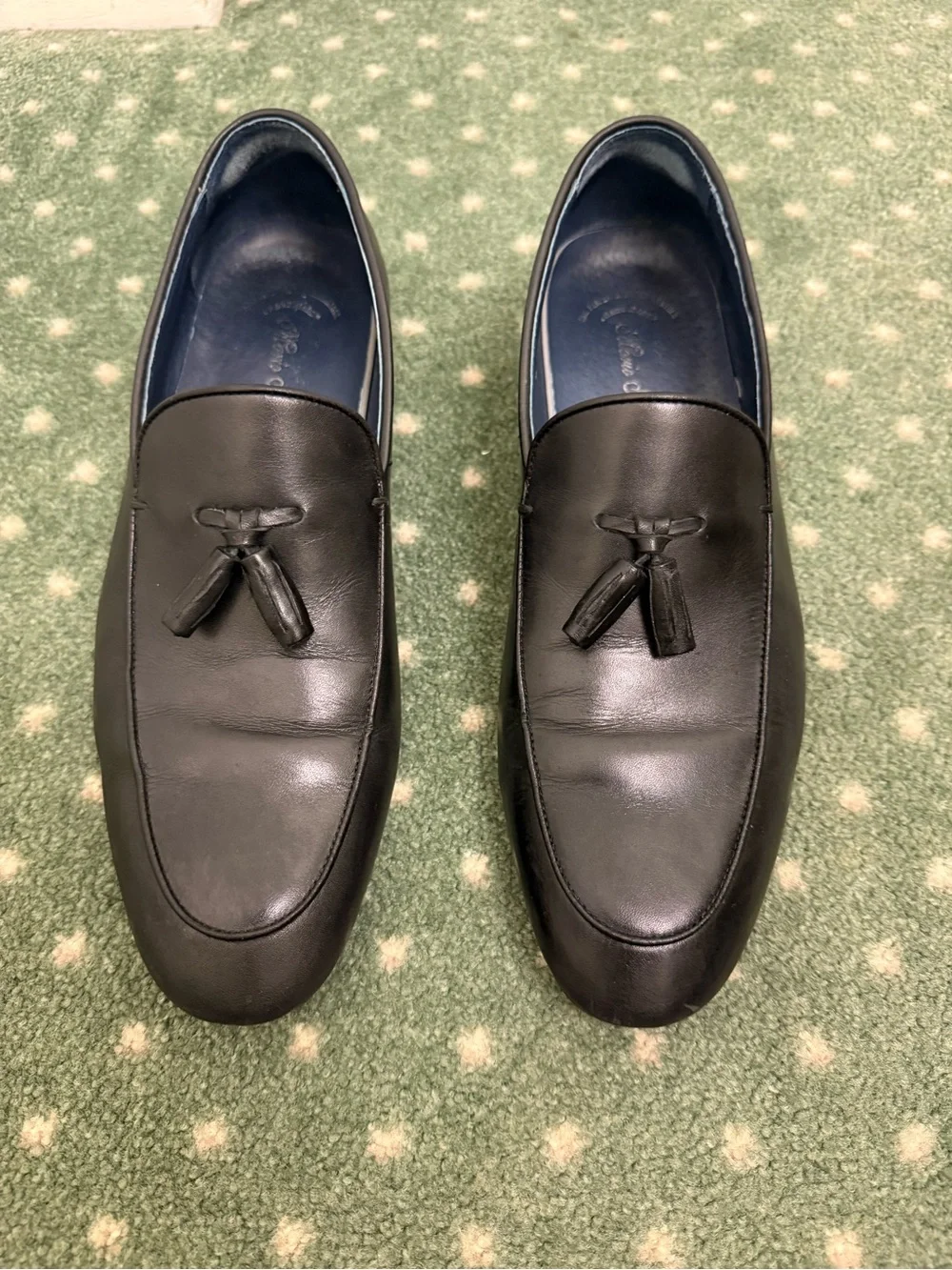 Men's Black Leather Tassel Slip-On Loafers